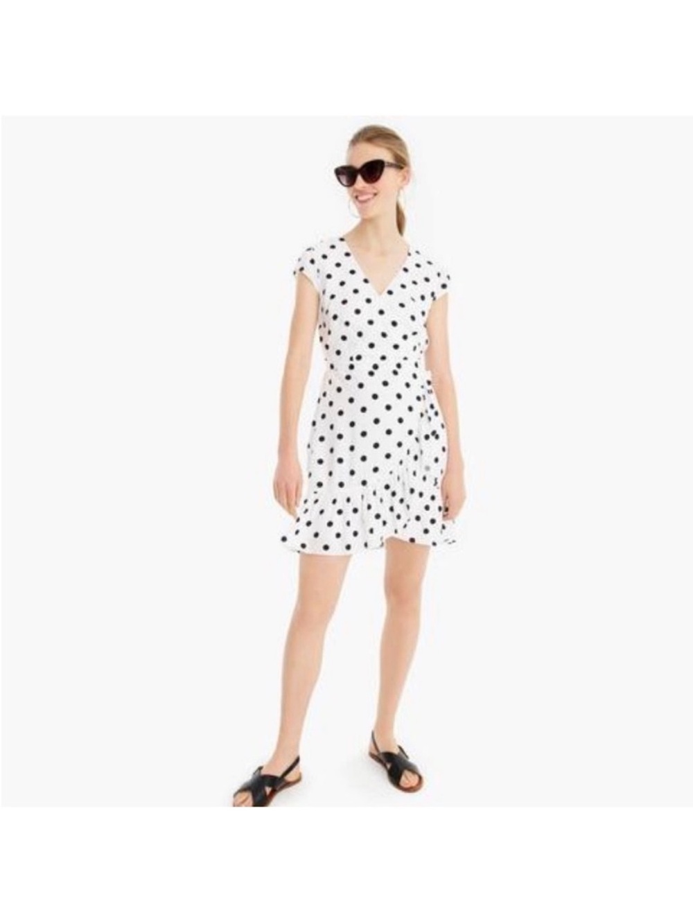 J Crew Mercantile White and Black Polka Dot Wrap Dress—Sz 18